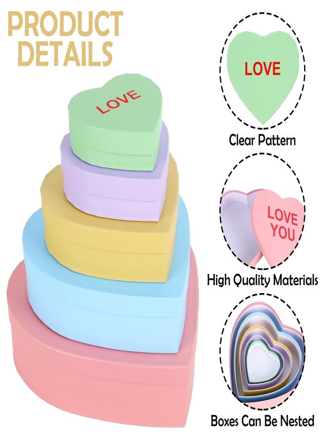 وولاين مجموعة علب هدايا ورقية على شكل قلب من والين، 5 قطع، لعيد الحب، تتضمن علب حلوى على شكل قلب، 5 طبقات متداخلة، مع أغطية، مناسبة للمجوهرات وتنسيقات الزهور وتزيين الحفلات. - Image 3